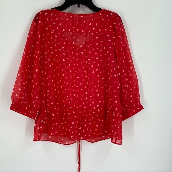 Charlotte Russe Women’s Round Neck 3/4 Sleeve Sheer Heart Printed Blouse size S - Picture 3 of 3
